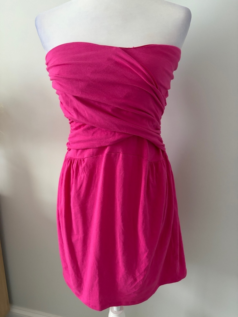 Strapless Hot Pink Ruched Cover Up